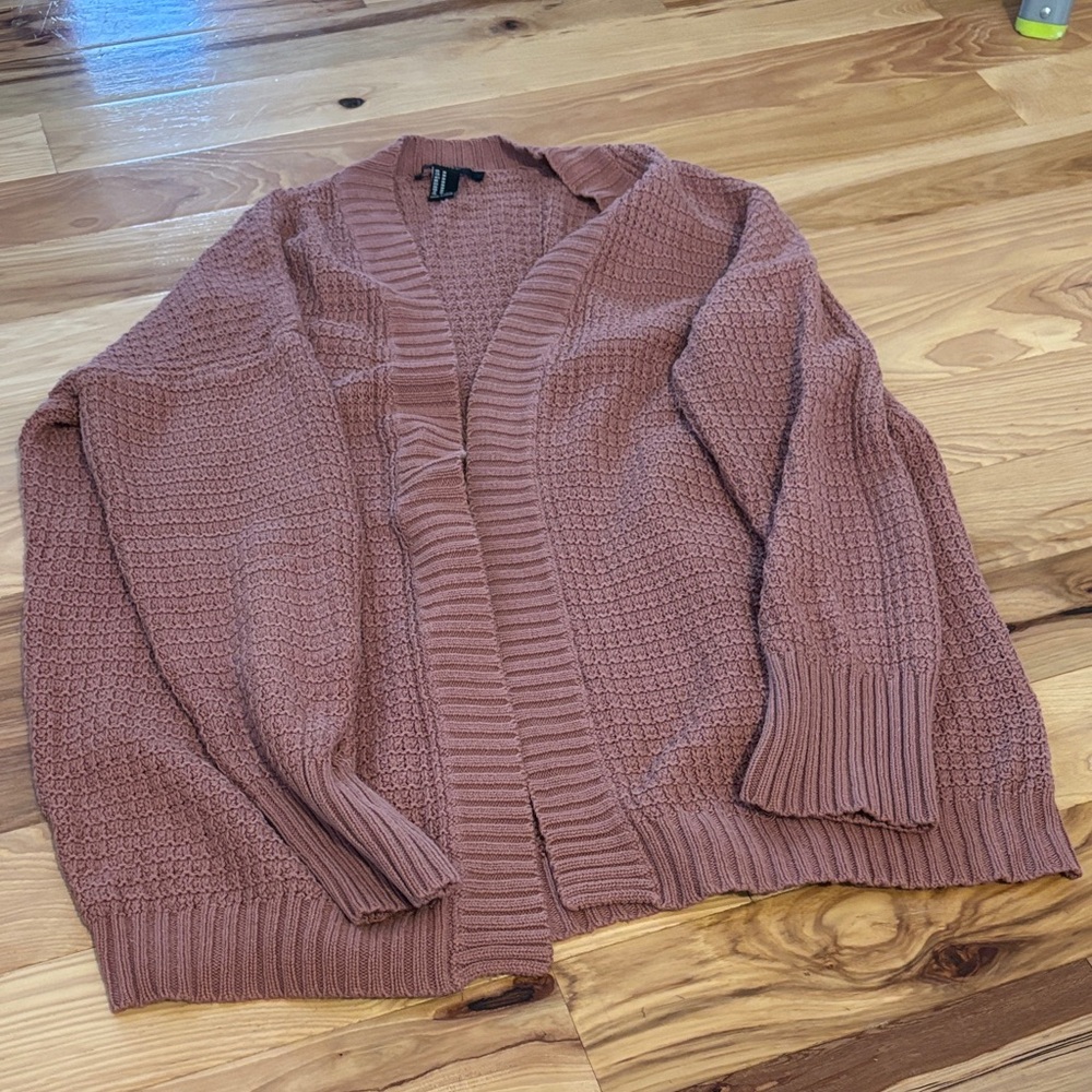 Forever 21 Textured Knit Cardigan in Rose color